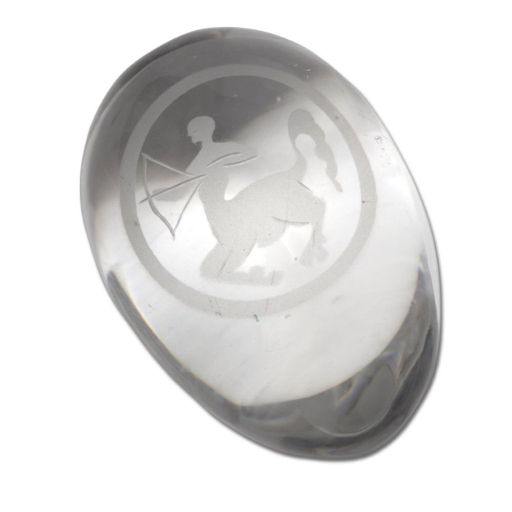 Vintage Ekenas Sweden Crystal Glass Art Oval Egg Paperweight Etched Sagittarius